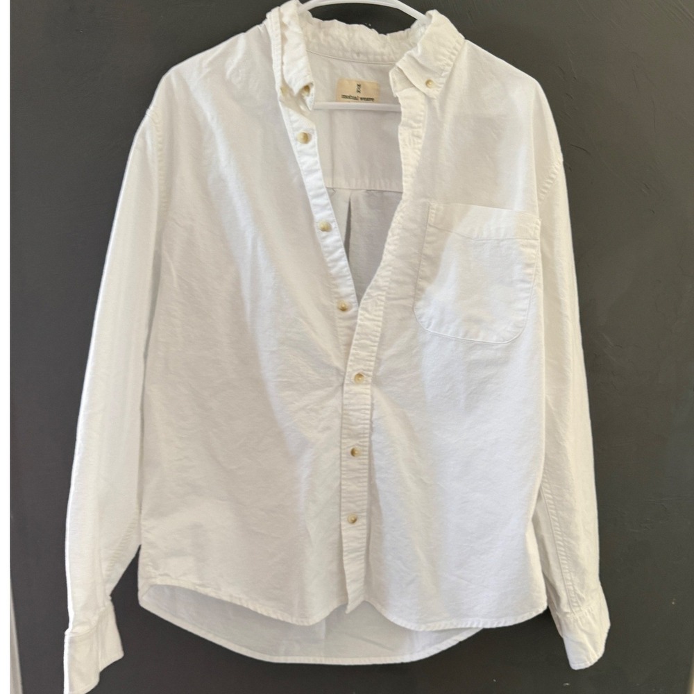 Mutual Weave Mens Large White Cotton Oxford Long Sleeve Button Down Shirt